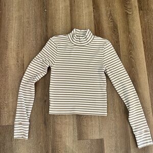 American Eagle Outfitters Beige Striped Long Sleeve Top